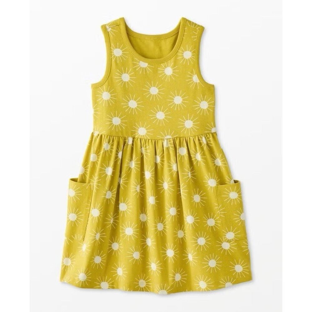 Hanna Andersson Girls Dress Sleeveless w/ Pockets Yellow Sun Print